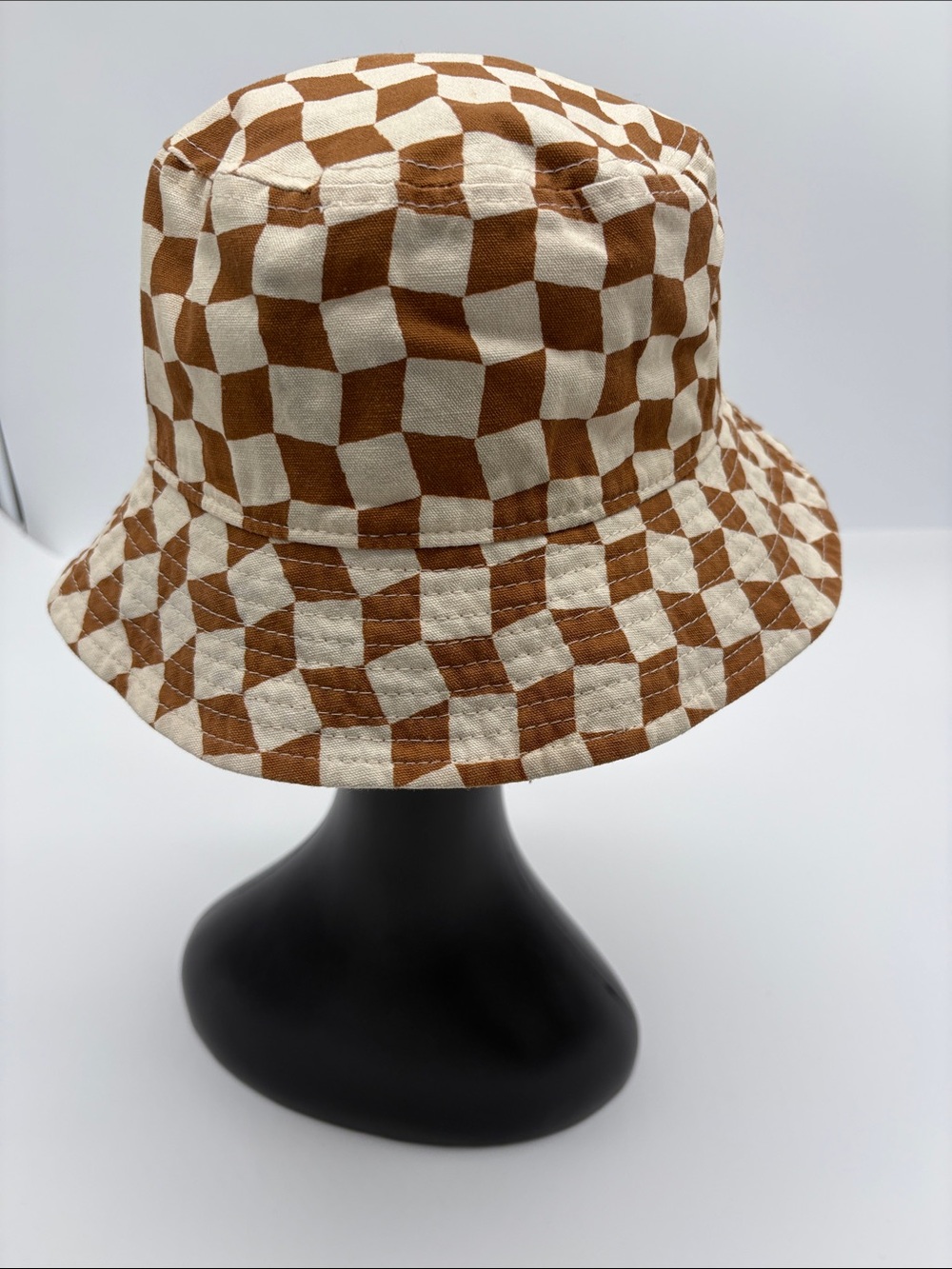 Madewell Tan White Checked Reversible Bucket Hat One Size